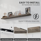 72 inch Floating Shelves for Wall, 8" Deep Rustic Reclaimed Barnwood Shelves, Floating Shelf Wall Hanging Shelves with Invisi