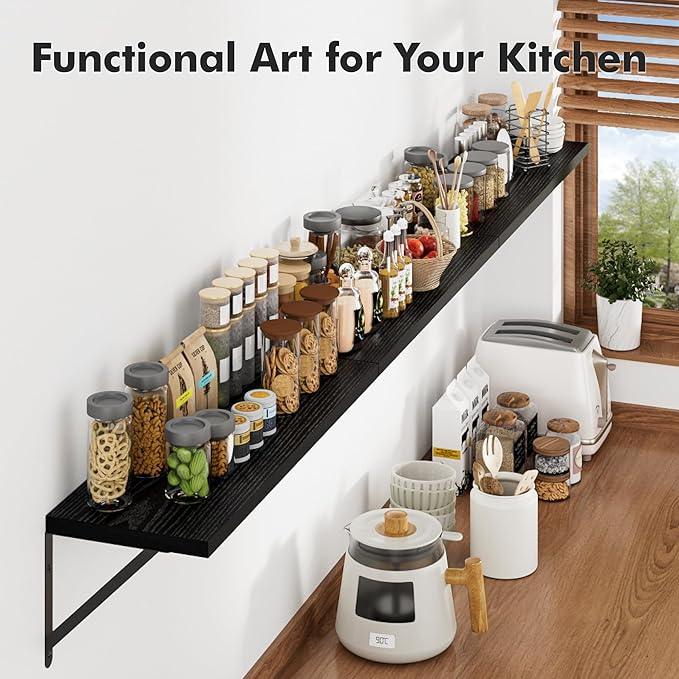 Floating Shelves for Wall, 24W x 8D Wide Bookshelf with Brackets Set of 3, Wood Wall Mounted Shelves for Living Room, Kitchen