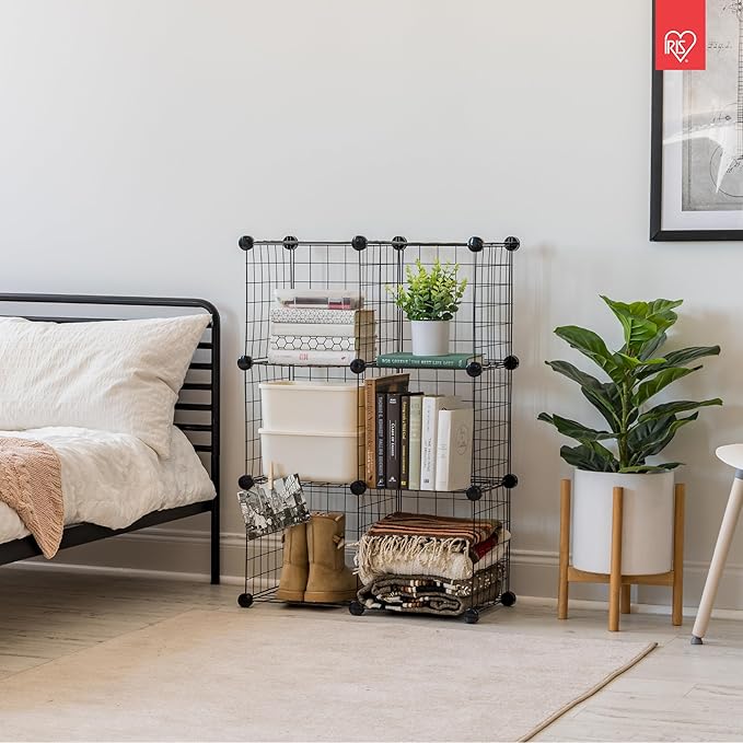IRIS USA 6-Cube Modular Wire Cube Storage Organizer, Adjustable & Expandable Metal Shelving for Closet, Bathroom & Home Stora