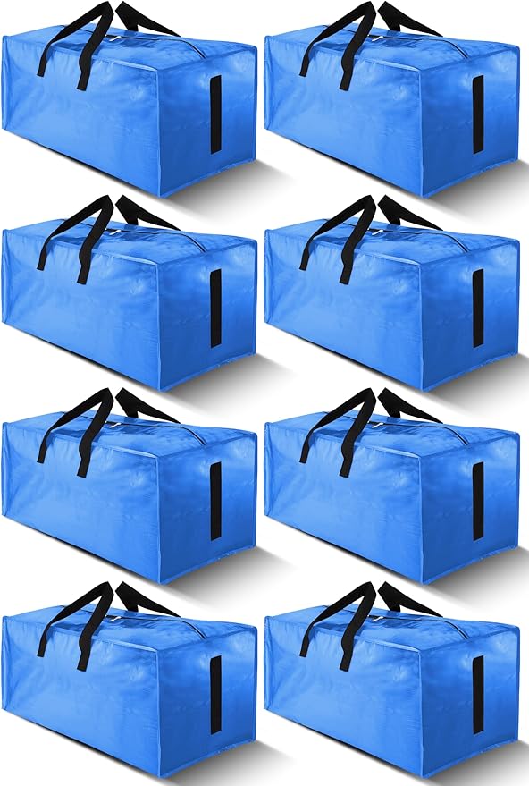 HOMESURE 8 Pack Large Strong Moving Bags with Zippers & Carrying Handles - Water-Resistant - Heavy Duty Storage Tote for Spac