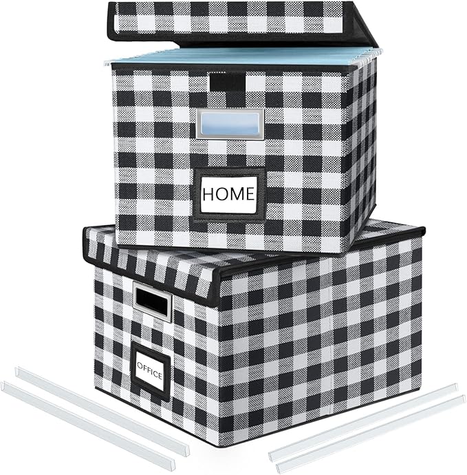 Huolewa Decorative Collapsible File Storage Organizer Boxes with Lids, Hanging Filing & Storage Boxes for Office/Decor/Home, 