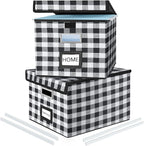 Huolewa Decorative Collapsible File Storage Organizer Boxes with Lids, Hanging Filing & Storage Boxes for Office/Decor/Home, 