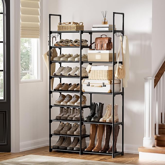 WOWLIVE 9 Tiers Shoe Rack Shoe Storage Shoe Organizer 30-35 Pairs Shoe Tower Unit Shelf Durable Metal Pipes with Plastic Conn