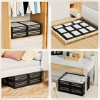 Bamboo Under Bed Storage Containers- Underbed Organizer with Wheels with Large Capacity Dust Bag,Sturdy Wood Rolling Under Be