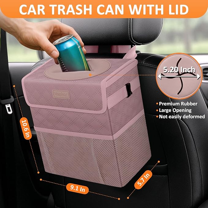 Car Trash Can Cute Trash Bag Bin Hanging Waterproof Automotive Garbage Cans Leak Proof Vehicle Trash Can Diamond Pattern-Pink
