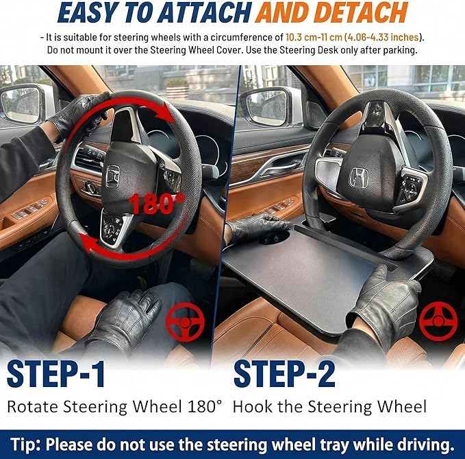 Steering Wheel Tray - 2-in-1 Steering Wheel Desk,Steering Wheel Tray Table with Seat Gap Filler Organizer,Car Food Tray for Driverl,Car Desk for Laptop & Eating