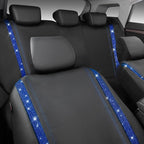 CAR PASS Bling Diamond Car Seat Covers Full Set, Shining Rhinestone Waterproof Faux Leather, Rear with Zipper, Universal Fit Automotive Glitter Crystal Sparkle Strips for Cute Women Girl, Blue