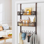 SWTYMIKI Over The Door Hooks Organizer - Multi-Functional Door Hanger with 16 Hooks & 2 Mesh Baskets, Long Coat Rack for Bath