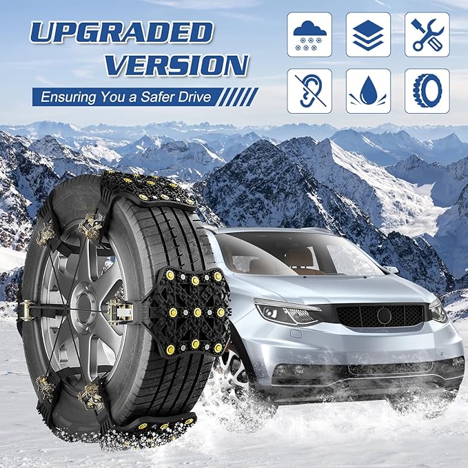 LILYPELLE Upgraded Snow Chains 10 Pack, Tire Chains for Cars/SUVs/Pickup Trucks, Emergency Anti Slip Tire Traction Chains for