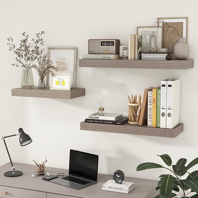 30 Inch Floating Shelves | 12 Inch Deep Grey Floating Shelves Set of 2 | 30" W x 12" D Rustic Wood Shelves for Wall | Deep Gr