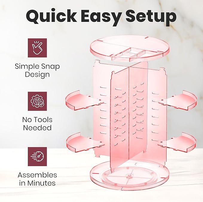 Masirs Rotating Makeup Organizer for Vanity, Large 360° Spinning Cosmetic & Skincare Organizer, Adjustable Shelf Height, Perf