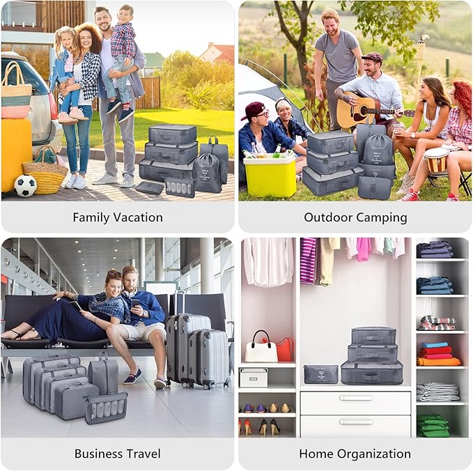 Mossio 9 Set Packing Cubes with Shoe Bag & Electronics Bag - Luggage Organizers Suitcase Travel Accessories