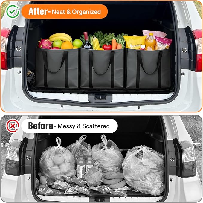 WISELIFE Reusable Grocery Bags with Handles - 10 Pack, 35L Large Shopping Bags for Groceries, Water-Resistant & Foldable Grocery Totes for Lasting Use for Kitchen, Market, Car Trunk, Picnic (Gray)