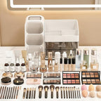 Large Capacity Makeup Organizer Countertop with Makeup Brush Holder for Vanity, Thickened Material, Bathroom Countertop Organ