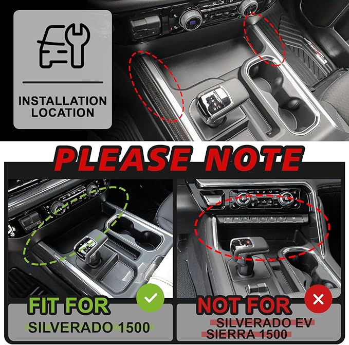 Muslogy Center Console Side Organizer Compatible with 2022-2025 2026 Chevy Silverado 1500 & GMC Sierra 1500 Accessories Middle Console Shifter Storage Box Left & Right Phone Pocket with Anti-Slip Mats