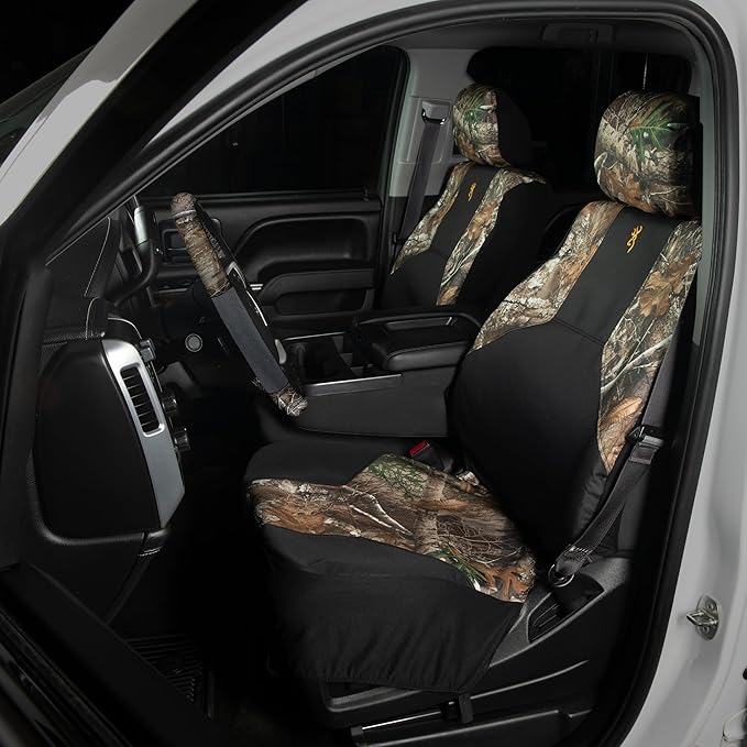 Browning Universal Low Back and Bench Seat Covers, Water and Dirt Resistant Car, Truck, and SUV Seat Covers, Realtree Edge (E