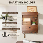Rebee Vision Farmhouse Key Holder Wall Mount with Drawer Organizer – Pine Wooden Mail and Key Organizer for Wall with 6 Sturd