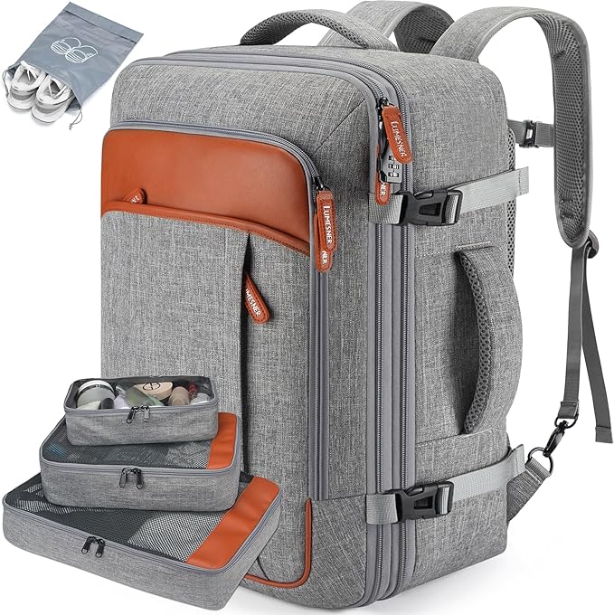Lumesner Carry on Travel Backpacks, Extra Large 40L Flight Approved Bag for Men & Women,Expandable Suitcase Backpack With 4 P