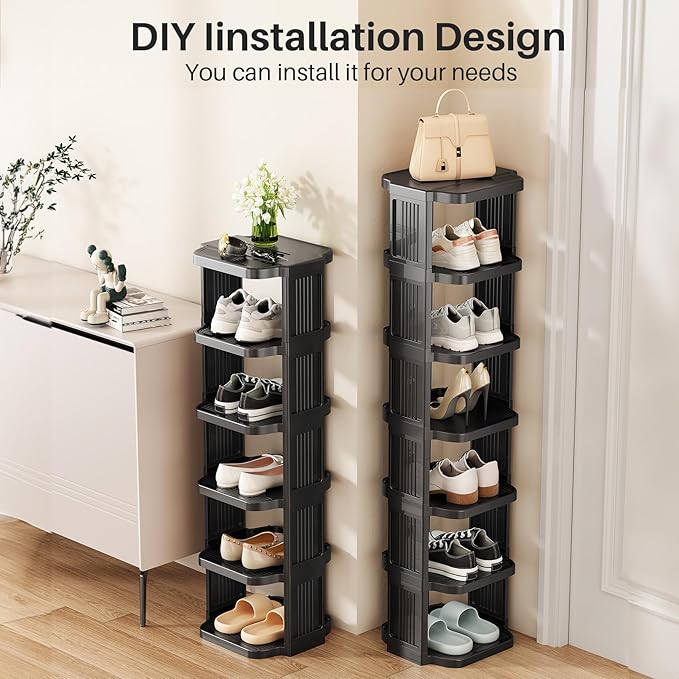 Kitstorack 8-Tier Vertical Plastic Shoe Rack, Freestanding Stackable Storage Organizer for Small Closets and Tight Spaces