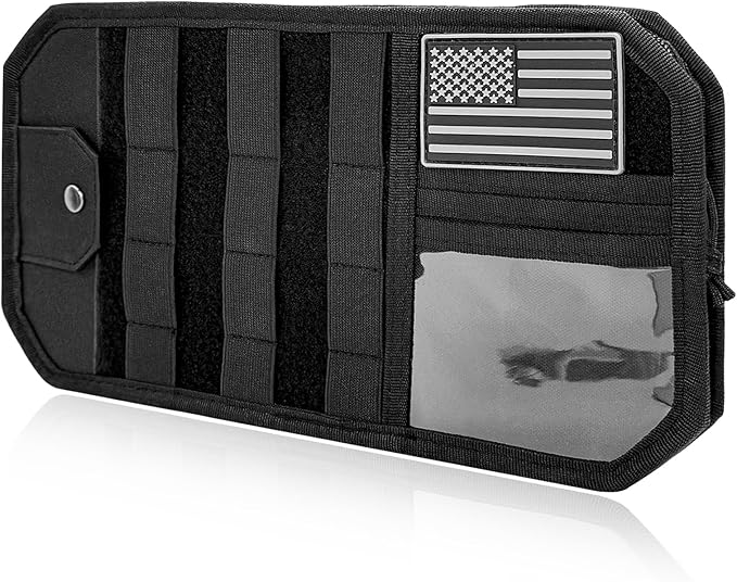 Molle Car Sun Visor Organizer, Auto Semi-Rigid MOLLE Panel Police Gear Holder w/Zipper Pocket & Sunglasses Clip, Universal Tactical Panel Visor Organizer for Cars SUVs Trucks