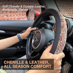 PINCTROT Chenille Leather Steering Wheel Cover, Soft Mottled Colors, Sweat-Proof, Non-Slip Grip, All-Season Comfort, Universa