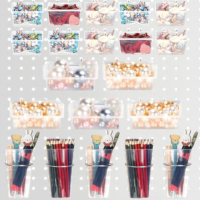 Yookeer 20 Pcs Pegboard Bins and Cups with Hooks and Loops Peg Assortment Organizer Accessories Various Tool Organizer Pegboa