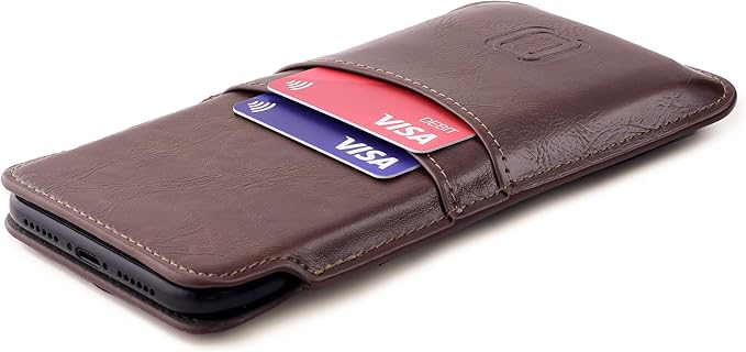 Dockem Provincial Wallet Sleeve for iPhone 17-11, 17-12 Pro, 17e, 16e, XR (6.1/6.3 inch) – Vintage Vegan Leather Pouch Cover with 2 Card Holder Slots [Brown]