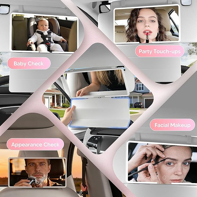 78 Smart LED Light Makeup Mirror Vanity for Car Sun Visor - Anti-reflective Rechargeable Dimmable - 3 Light Modes Sun Visor Mirror with Cover for Gift Women Girl Work Travel Trip Outdoor Dressing