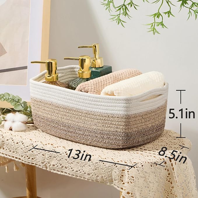 MiniArk Small Storage Baskets for Organizing | Closet Organizer Bins | Shelf Toy Basket | Woven Rope Baskets | Cube Decorativ