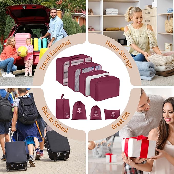 Packing Cubes for Travel - 8 Set Luggage Organizer Bags for Family, Mesh Breathable Travel Packing Cubes for Suitcases Durabl