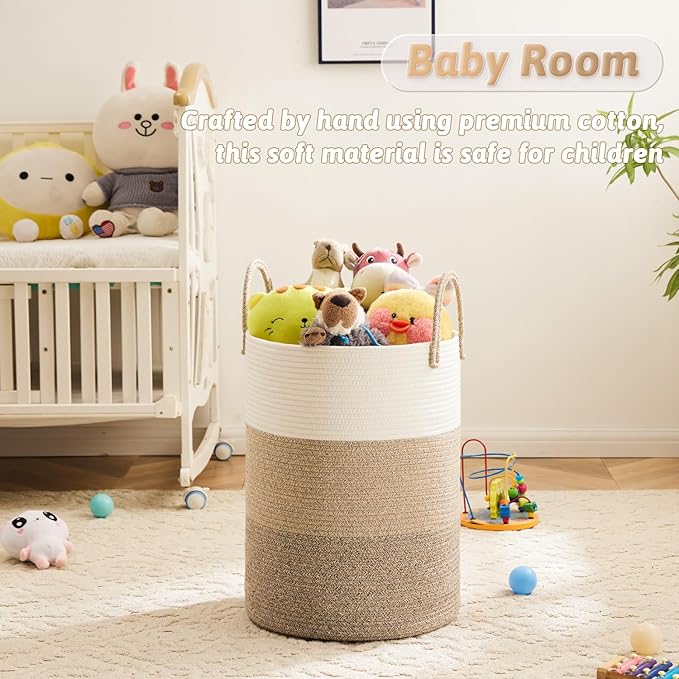 Artfeel Laundry Basket,Woven Cotton Rope Laundry Hamper,60L for Decorative Storage of Dirty Clothes,Toys and Blankets in Bath