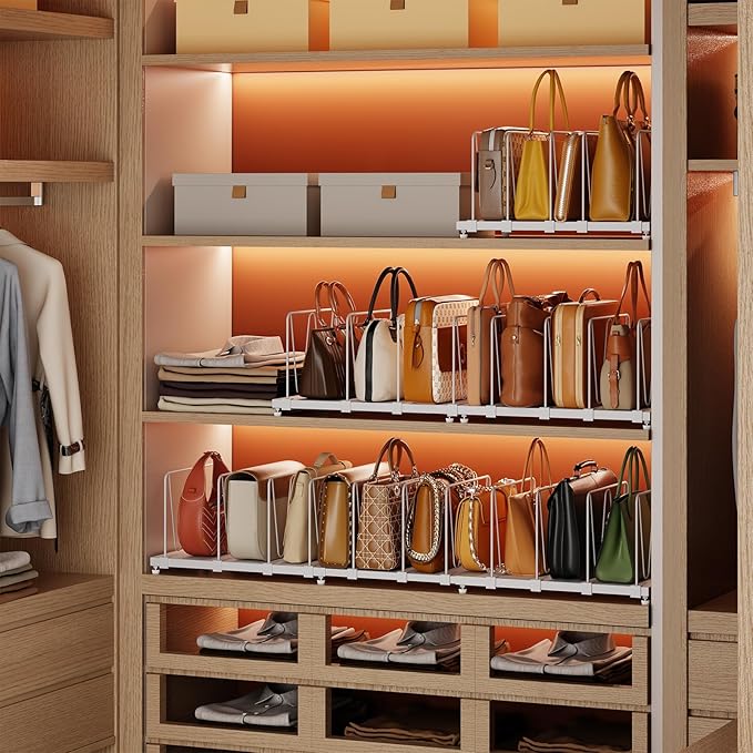 Dmevkic 11-Pack Adjustable Shelf Dividers, Expandable Purse Organizer for Closet (32–44.8"), Purse Storage Handbag Organizer 