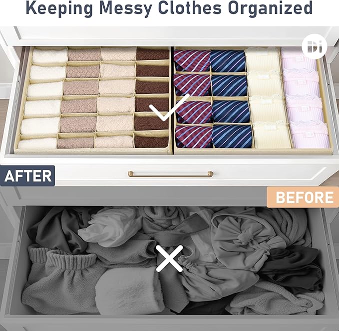 DIMJ Sock Organizer Drawer Organizer - Closet Organization and Storage, Underwear Drawer Organizer for Storing Socks, Handker