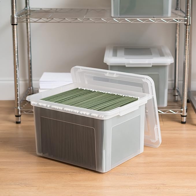 IRIS USA File Box, Plastic File Boxes With Lids, Document Organizer for Letter/Legal File, Document Box, Storage Bin For Hang