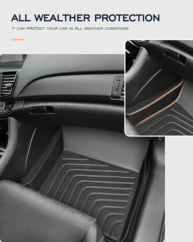 All-Weather Floor Mats for Honda Accord 2013-2017 (Only for Sedan) Custom Fit Black Rubber Car Liners, Waterproof Vehicle Accessories for Front & Rear, Heavy Duty Interior Protection