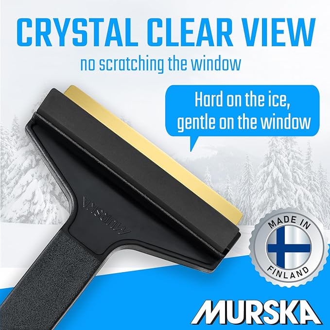 Car Ice Scraper Brass Blade - Fast, Effortless, efficient & Easy - Brass Ice Scrapers for Car Windshield Ice Scraper - Brass Ice Scraper for Car - Original Murska from Europe - Winter A053 Black