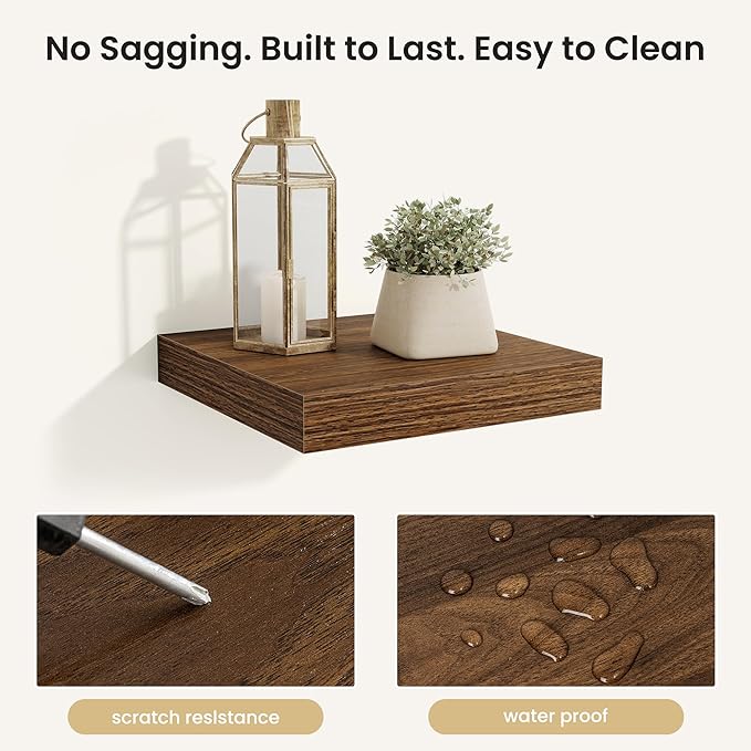 Fun Memories Rustic Wood Floating Shelves for Wall, Space-Saving Wall Mounted Shelves for Bathroom, Bedroom, Living Room and 
