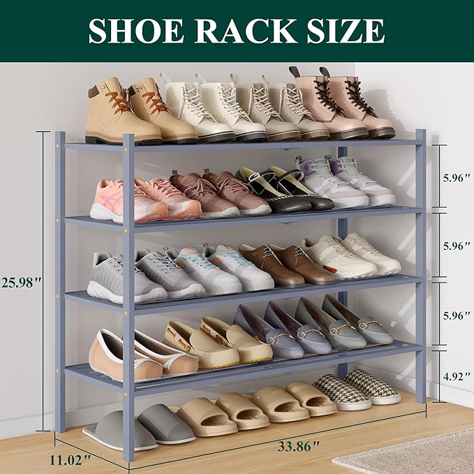 Smiry Long Bamboo Shoe Rack 4-Tier, Stackable Wooden Shoe Organizer for Entryway & Closet, Free Standing Wood Shoe Storage Sh