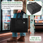 VENO 2 Pack Cooler Bags - Insulated for Food Delivery, Collapsible and Reusable Shopping Bags with Zipper, Foldable, Heavy-Duty, Stands Upright - Ideal for Groceries (Black, 2 Pack)