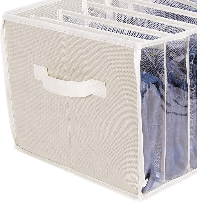 Zilink Upgraded Wardrobe Clothes Organizer with Support Board Clear Pants Organizer for Closet with 7 Grids Divider Extra Lar
