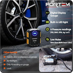 FORTEM Tire Inflator Portable Air Compressor, Air Pump for Car Tires and Bikes, Car Tire Pump w/Auto Shut Off, 150 PSI, 12V DC, LED Light, Carrying Case, for Men, Women