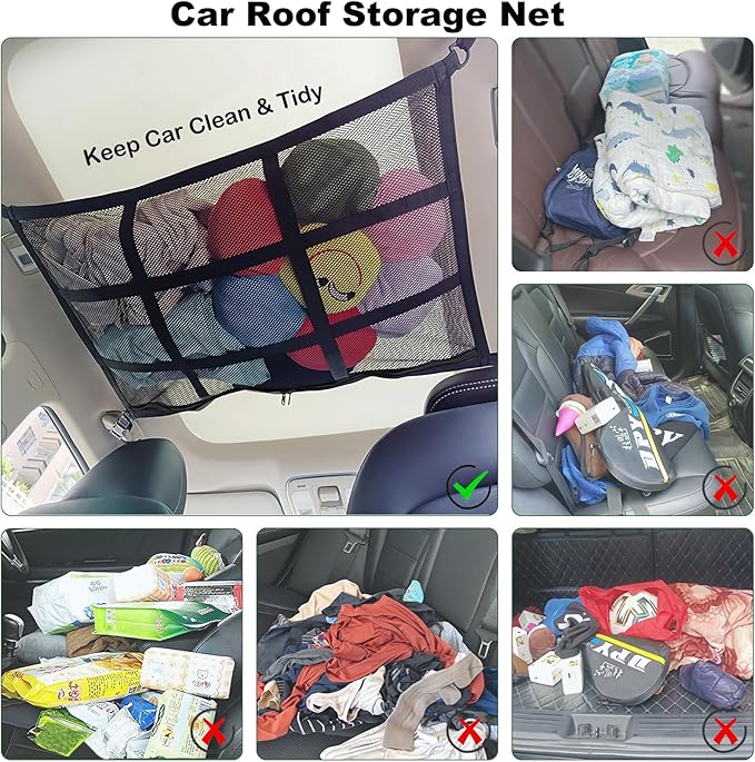 SUV Ceiling Cargo Net, Trunk Organizer, Car Roof Storage, Truck Netting, Van Interior Accessories, Double-Layer Mesh Camping