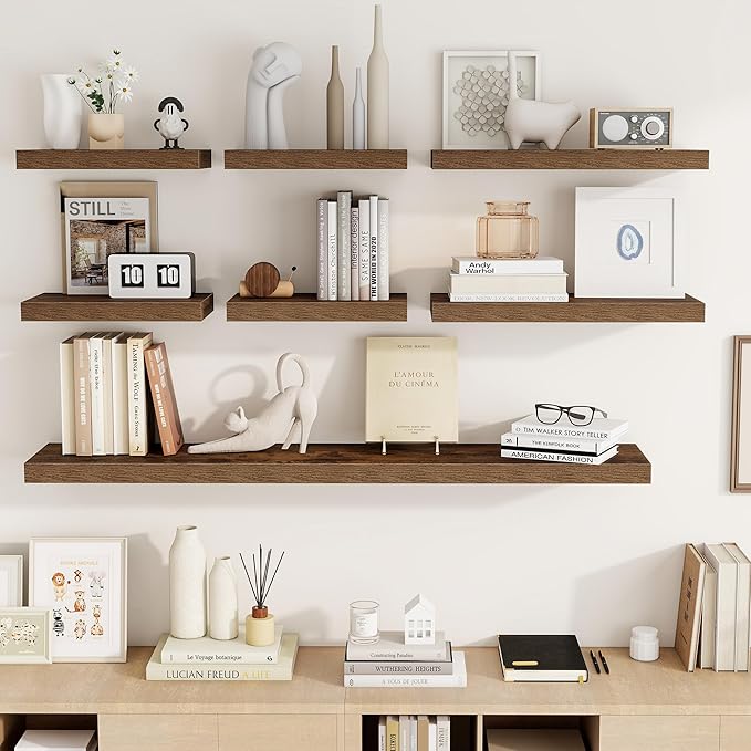 32 Inch Floating Shelves, 3D Textured Wood Grain, 32"x9.25"x1.5" Inch Deep Floating Shelves for Wall, Wooden Shelves for Bath
