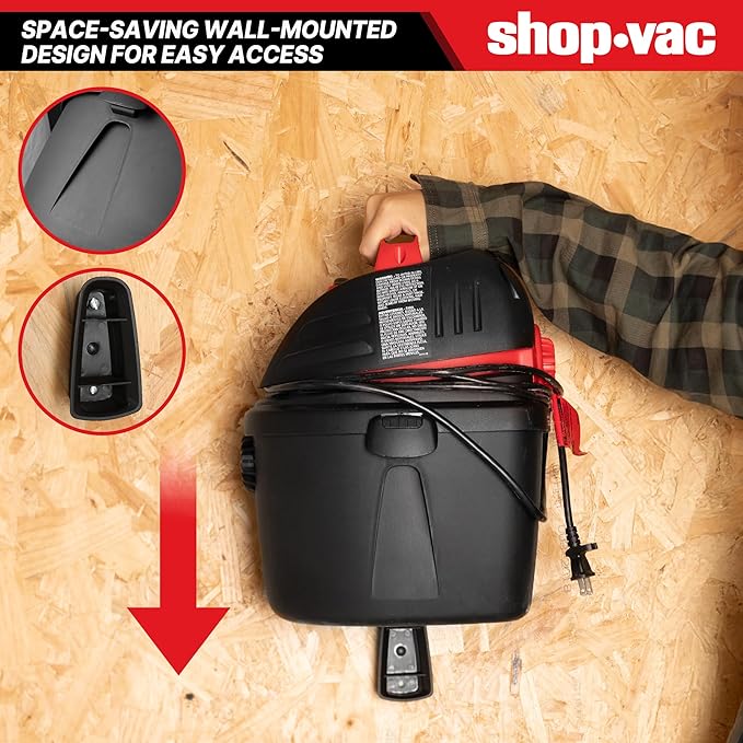 Shop-Vac 9303511 2.5 Gallon Wet Dry Vacuum, 2.5 Peak HP, 1.25 Inch Diameter x 4 Foot Hose, 12 Ft Cord Length, Wall Mounted, I