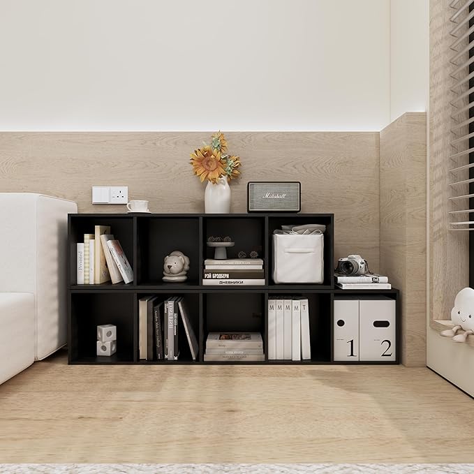 Book Shelf, 5-Tier Bookcase, Wooden Open Cube Storage Organize, 9.3 x 11.8 x 52 inches Bookshelf for Living Room, Bedroom, Ho