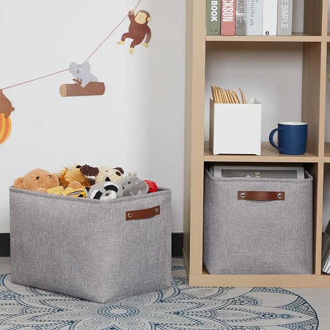 HNZIGE Large Rectangle Storage Baskets for Shelves 16"×11.8"×11.8" Fabric Storage Bins with Handles (2 Pack) Decorative Stora