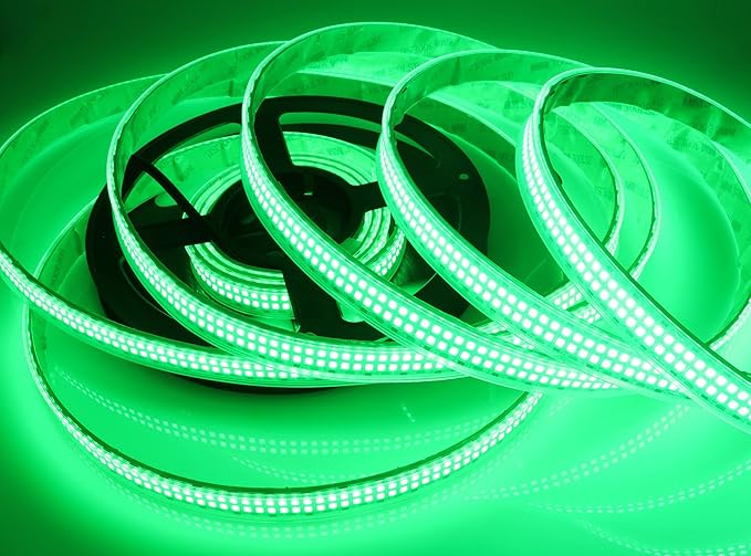 Outdoor Green 12V LED Strip Lights 16.4ft, Double Row Super Bright 2400 LEDs Waterproof IP67, Dimmable Flexible Tape Lights for Outdoor, Truck, RV, and Boat Lighting