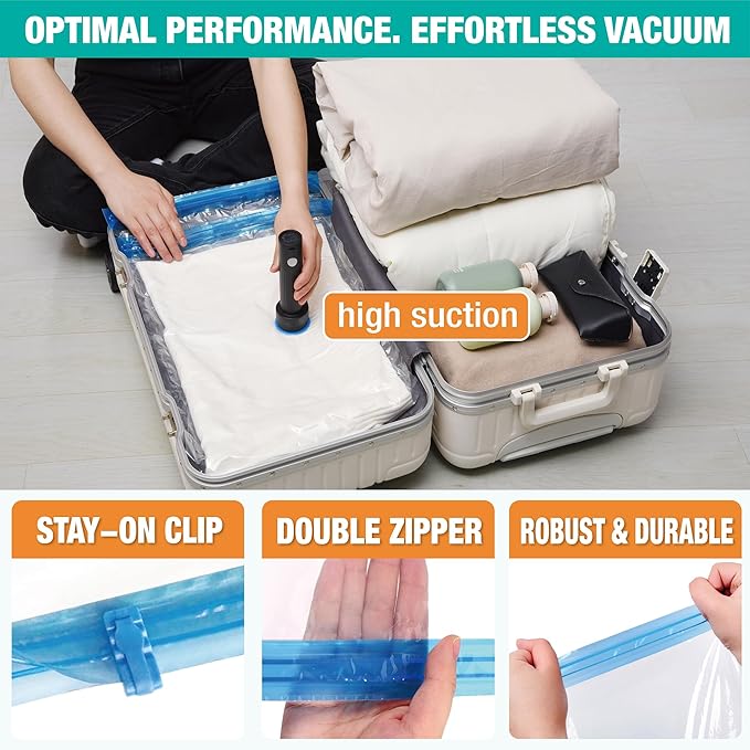 Travel Vacuum Storage Bags with Rechargeable USB Air Pump, Space Saver Vacuum Seal Bags for Luggage, Sealer Compression for C
