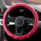 YOGURTCK Cute Diamond Soft Leather Anti-Slip Steering Wheel Cover with Bling Bling Crystal Rhinestones, Universal 15 Inch for