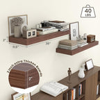 Deep Floating Shelves | 36 Inch Walnut Floating Shelves Set of 2 | 12 Inch Deep Rustic Wood Shelves for Wall | 36" W x 12" D 
